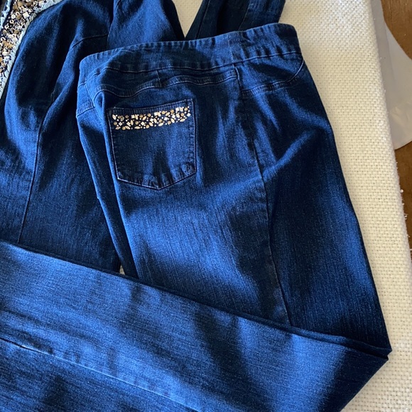Draper’s and Damon’s Cotton & Spandex Denim Pants Suit Sparkles Beading - Picture 5 of 16
